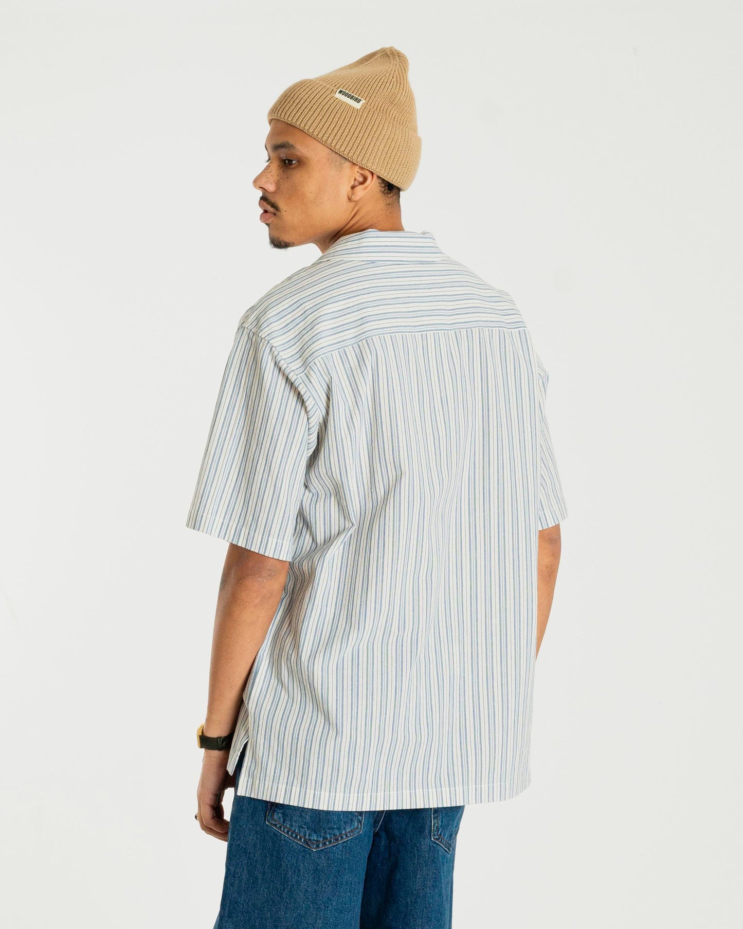 Woodbird WBBanks Stripe Linen Shirt Shirts Light Blue