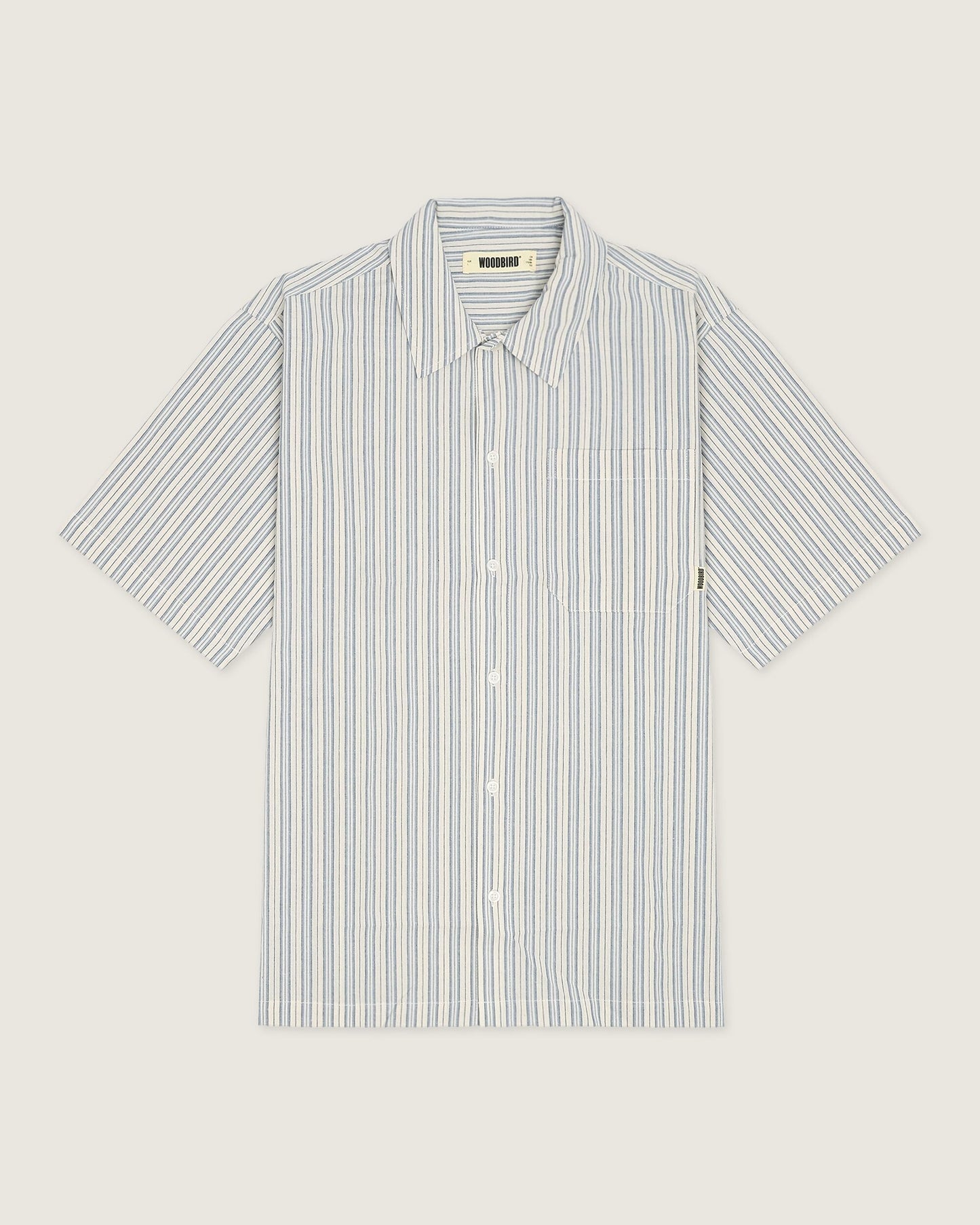 Woodbird WBBanks Stripe Linen Shirt Shirts Light Blue