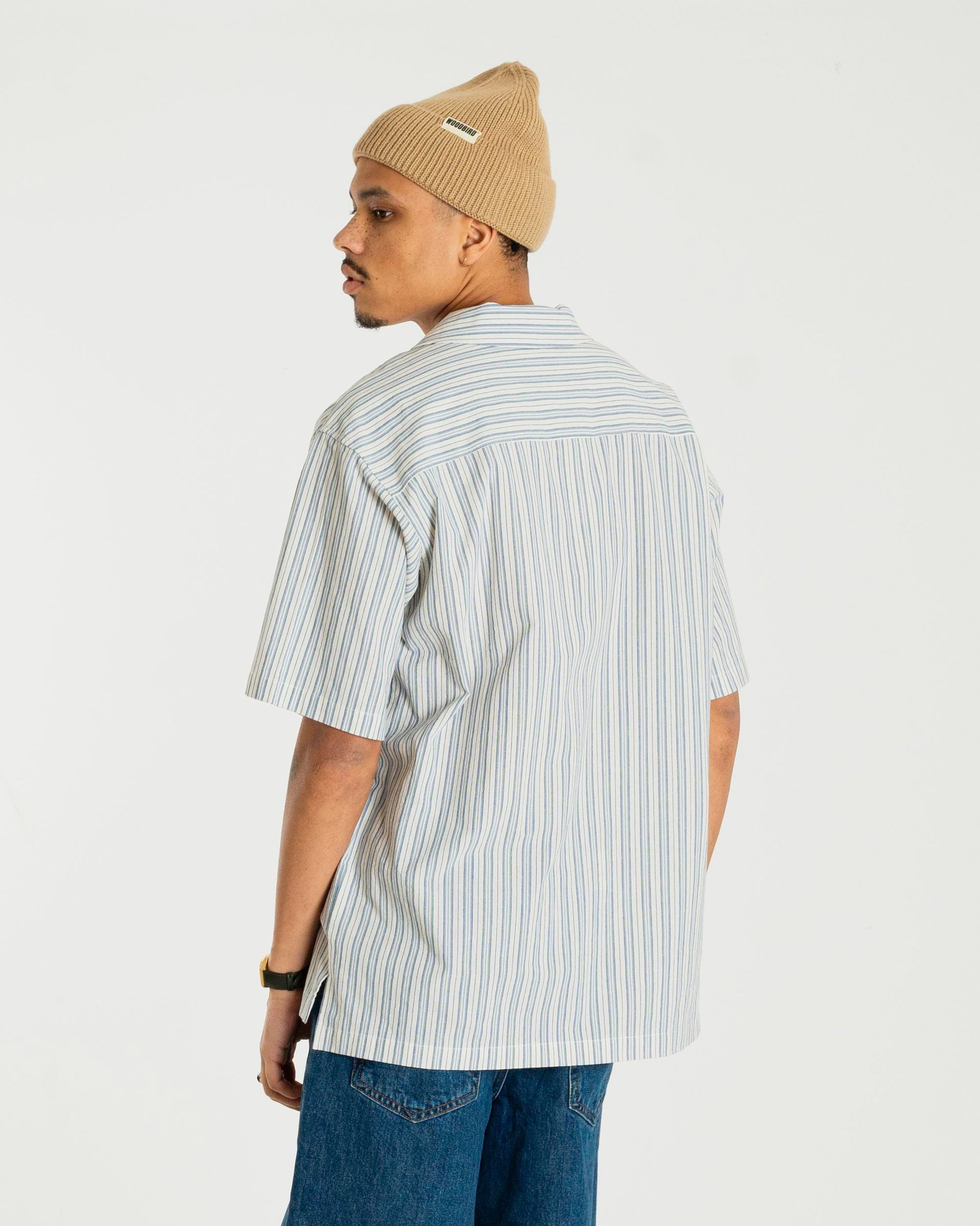 Woodbird WBBanks Stripe Linen Shirt Shirts Light Blue