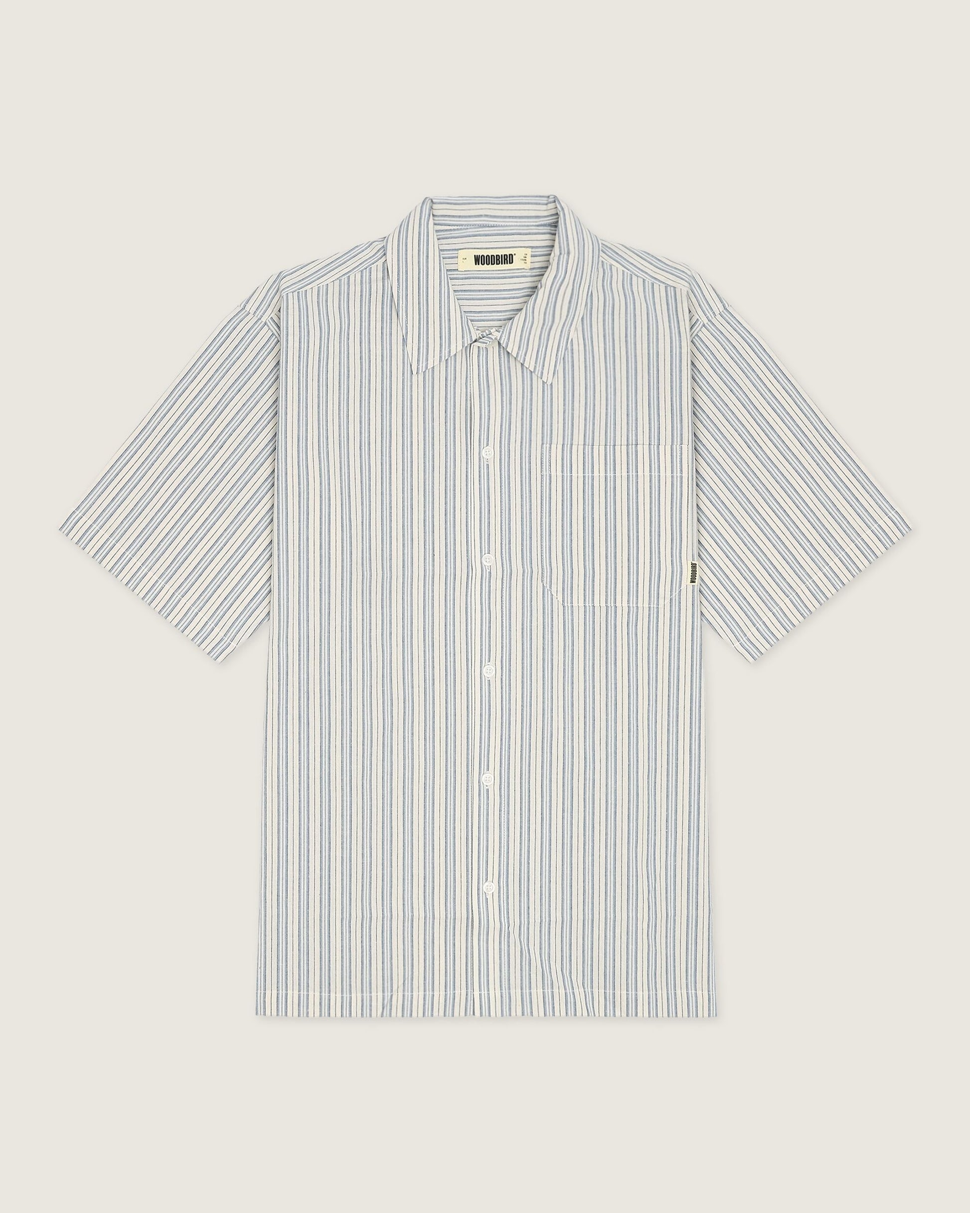 Woodbird WBBanks Stripe Linen Shirt Shirts Light Blue