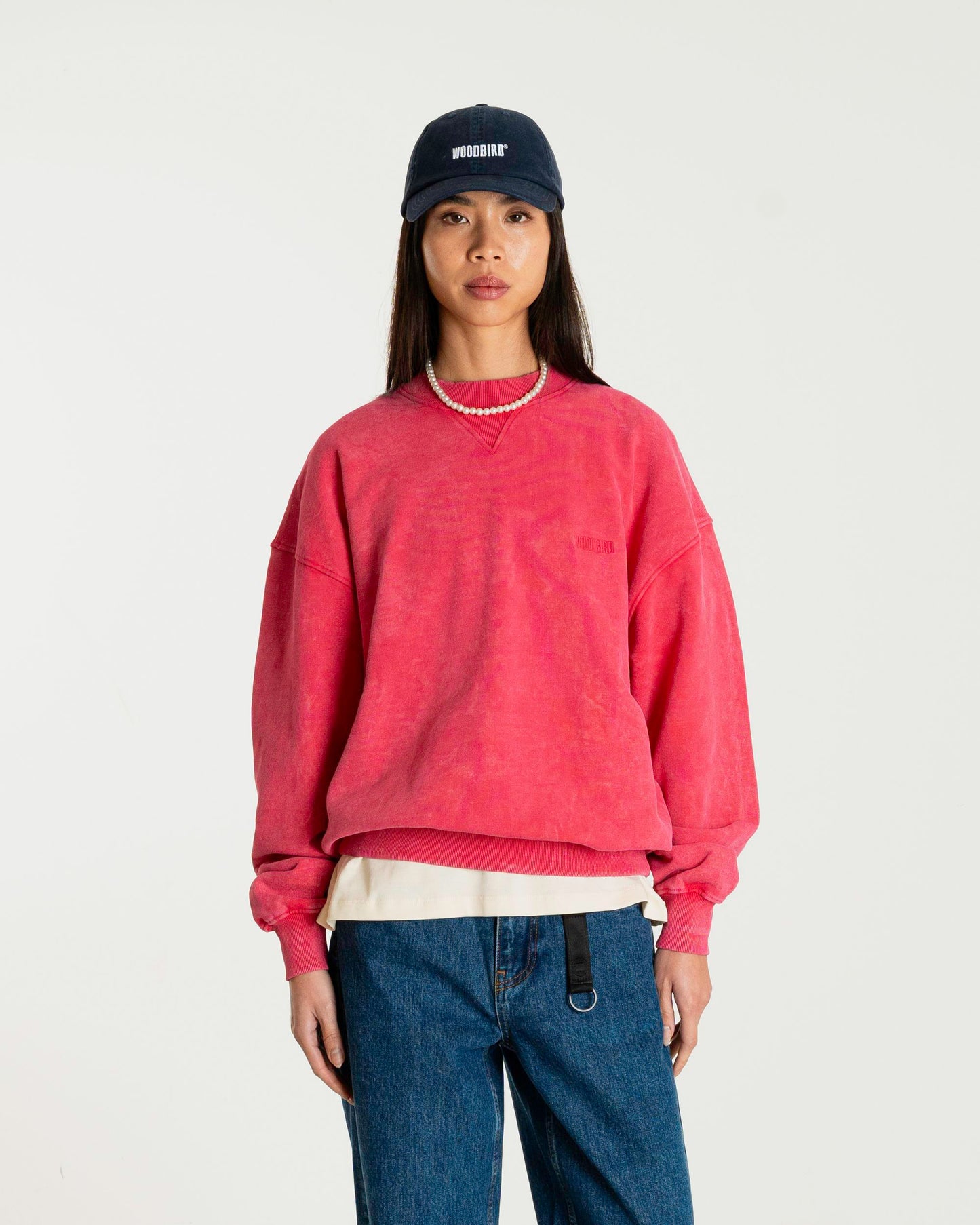 Woodbird Female WBCupe Washed Crew Sweats Dark Pink