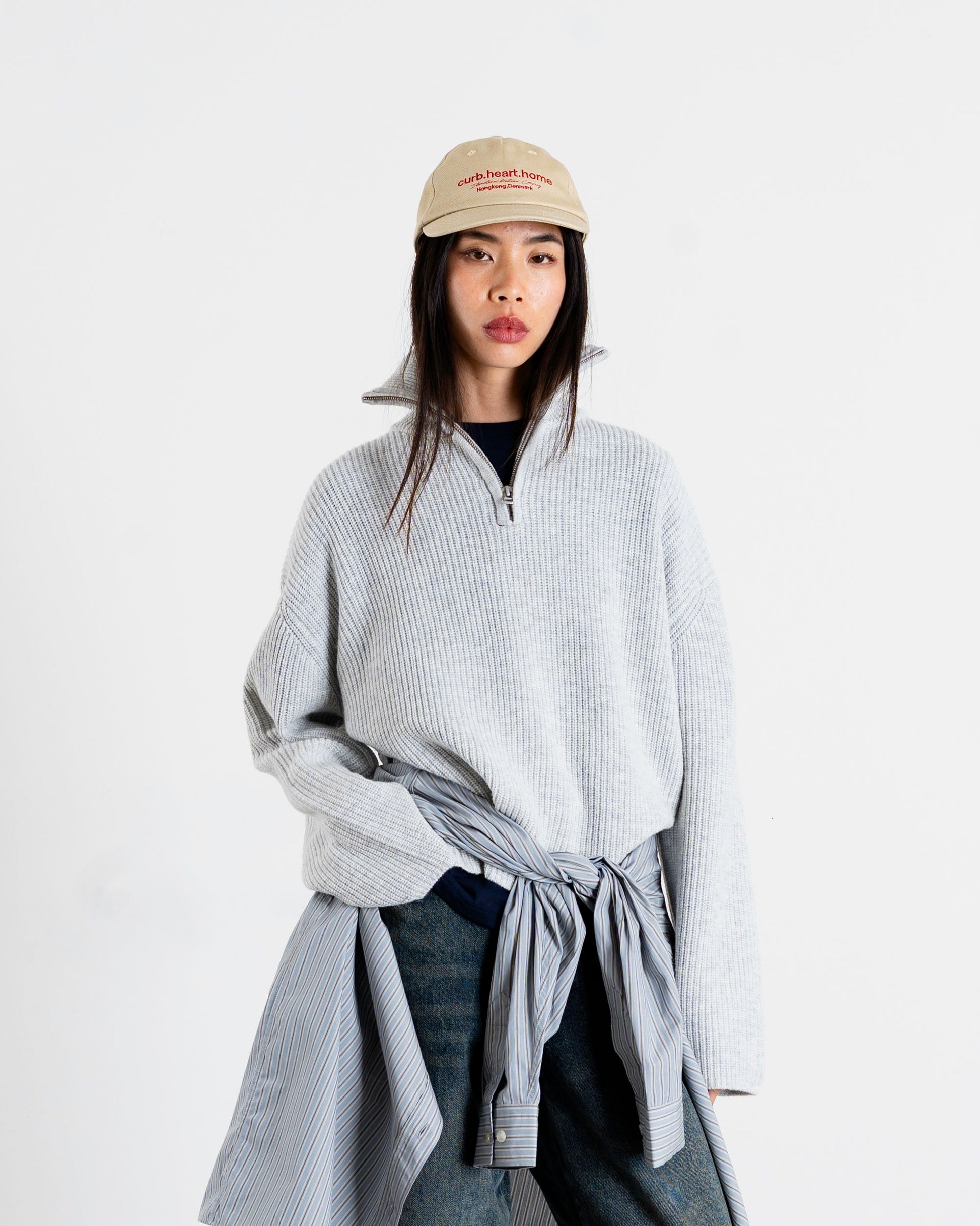 Woodbird Female WBFang Half Zip Knit Knits Light Grey