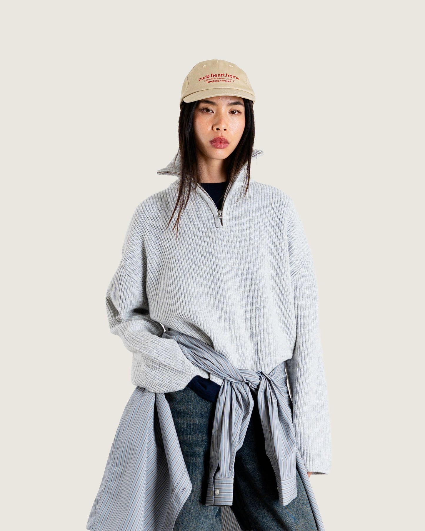 Woodbird Female WBFang Half Zip Knit Knits Light Grey