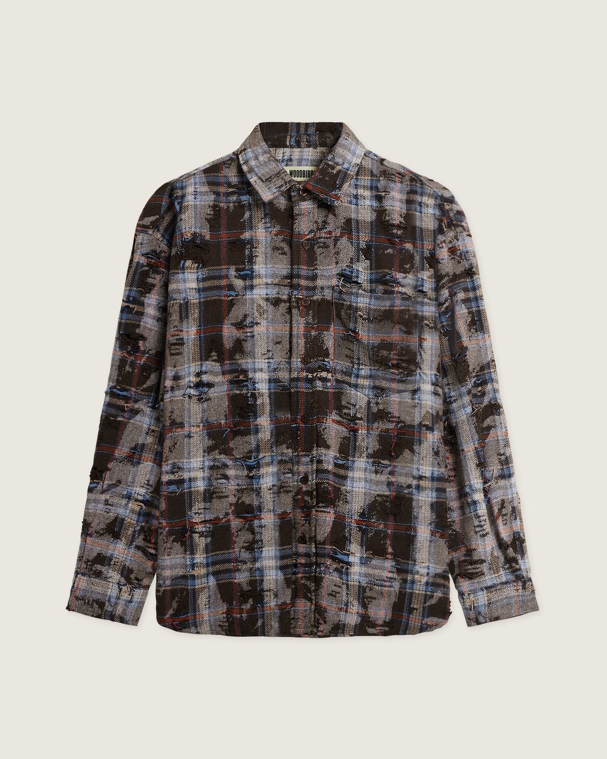 Woodbird WBJong Ripped Shirt Shirts Brown Check