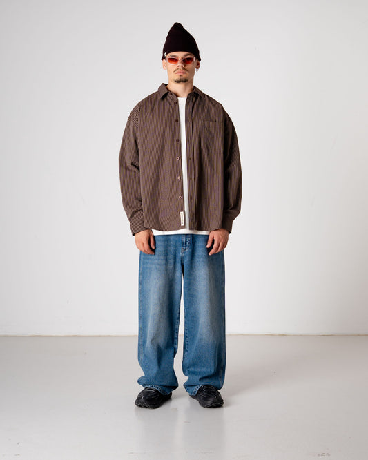 Woodbird WBJong Stripe shirt Shirts Brown
