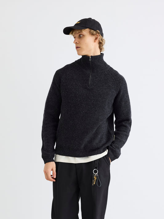 Woodbird WBLass Wool Half-Zip Knits Black Melange