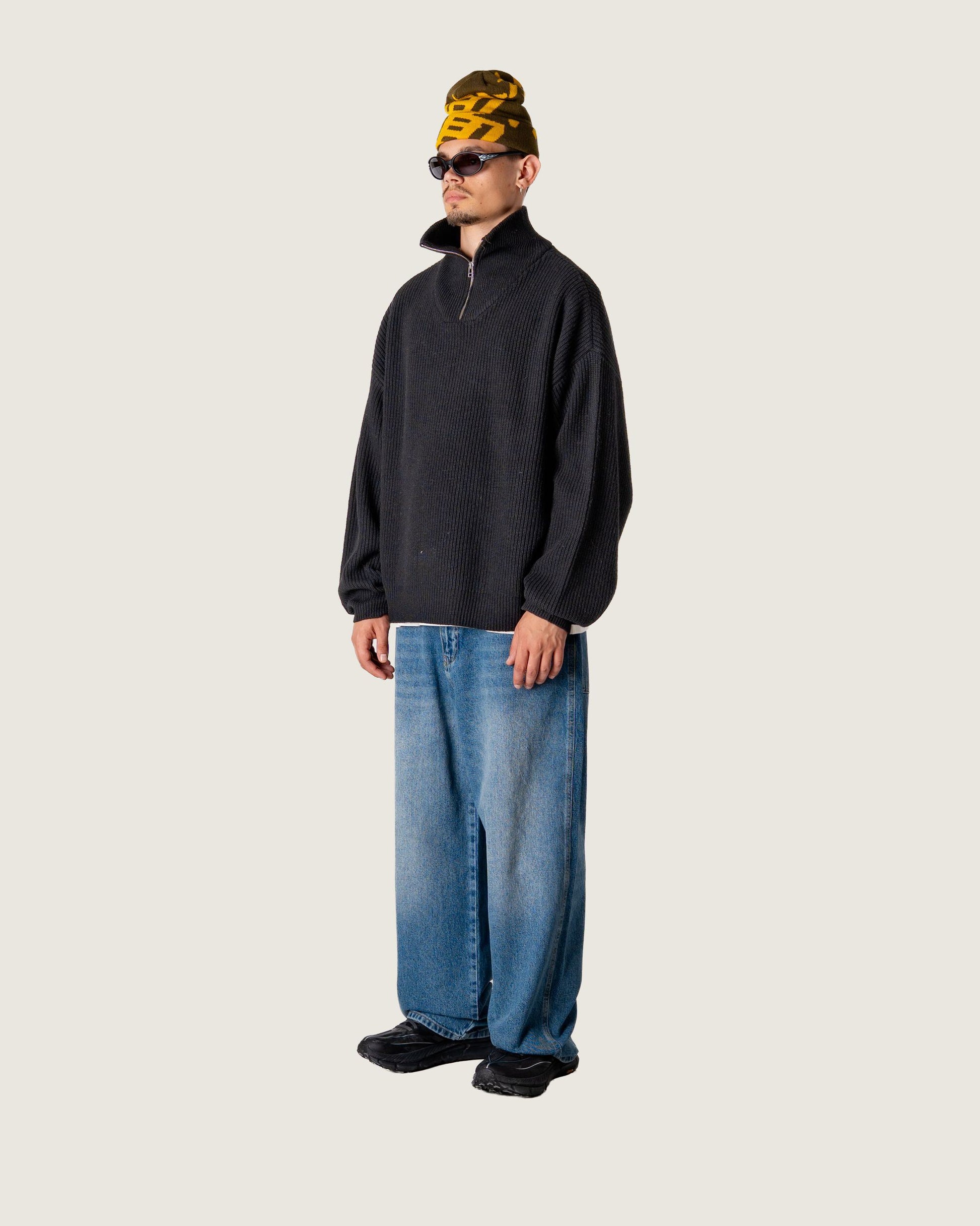 Woodbird WBLee Wool Knit Half Zip Knits Black