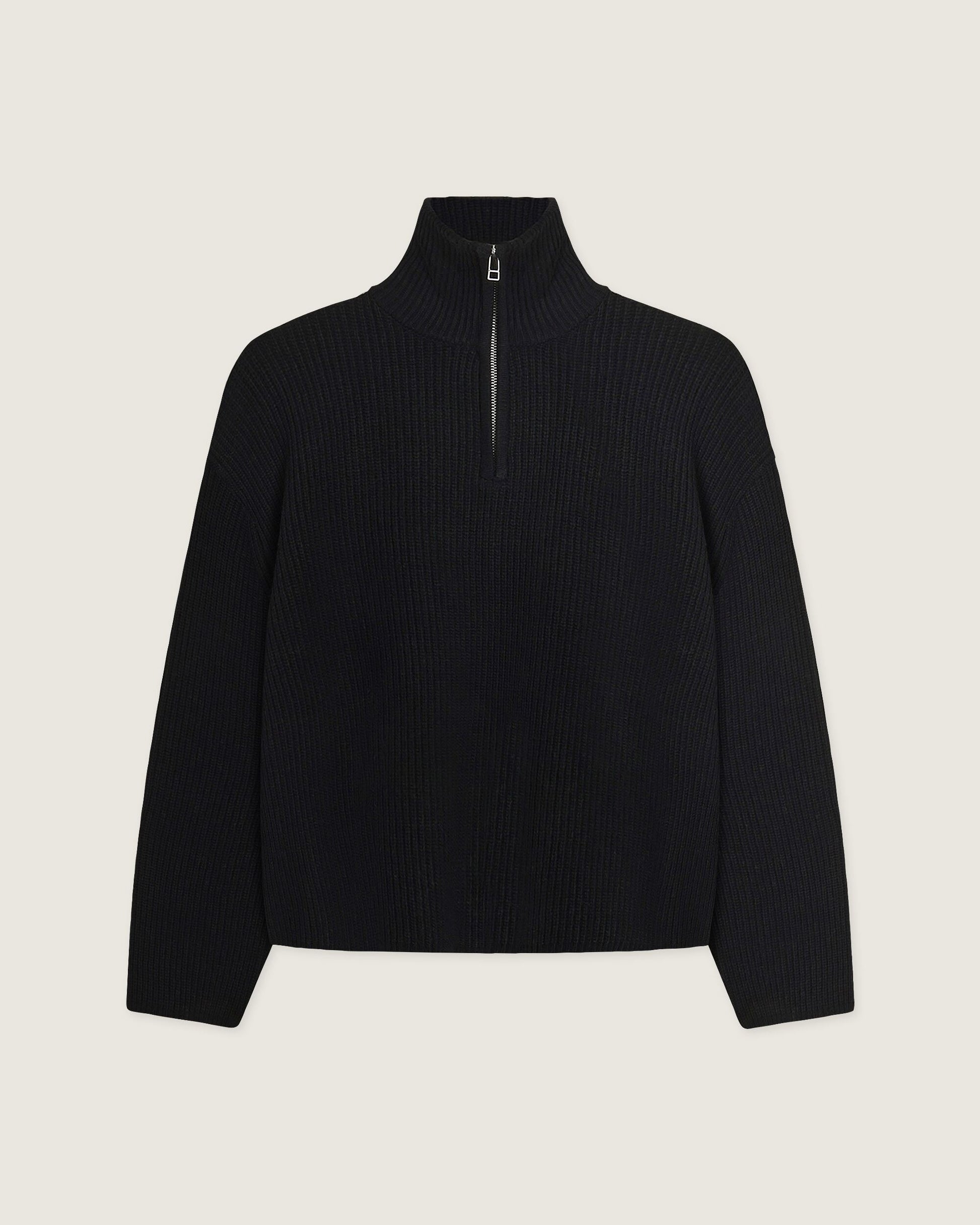 Woodbird WBLee Wool Knit Half Zip Knits Black