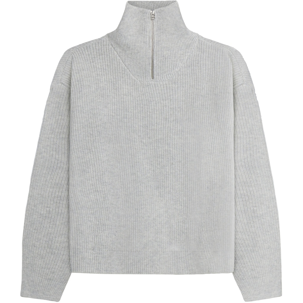 Woodbird WBLee Wool Knit Half Zip Knits Light Grey Melange